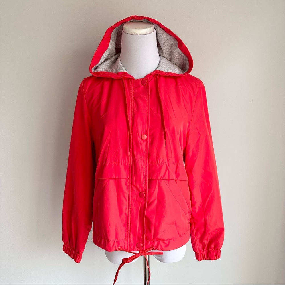 H&M DIVIDED Bright Red Hooded Zip Up Windbreaker Jacket